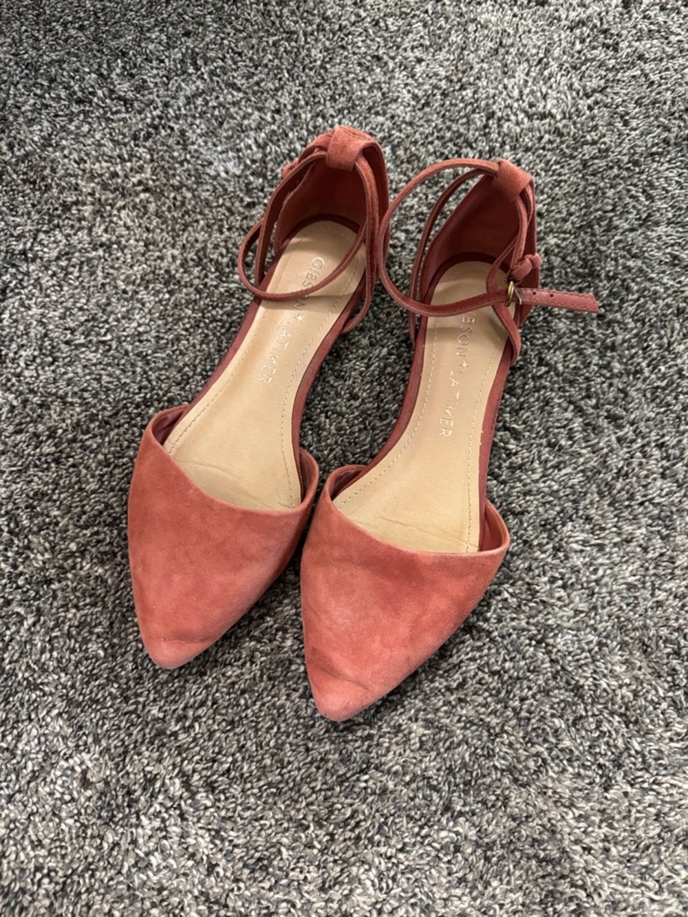 Gibson Latimer Suede Pointed-Toe Flats with Ankle Strap